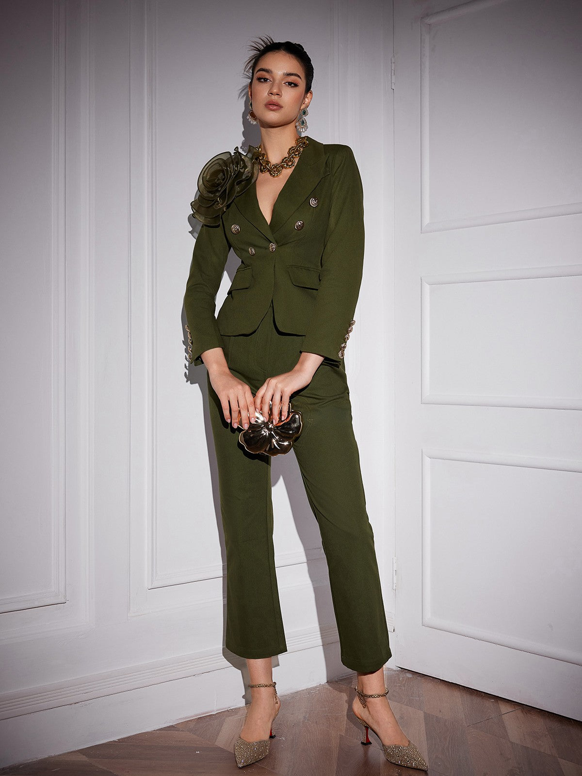 Halcyon Tül Çiçek Düğmeli Blazer Seti