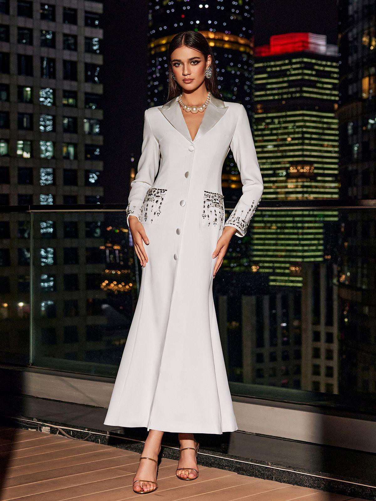 Hassan Taşlı Blazer Elbise Beyaz