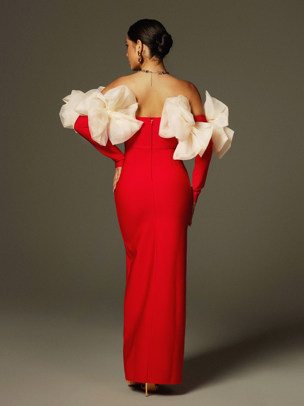 Ifra Askısız Çiçekli Bandaj Maxi Elbise Kırmızı