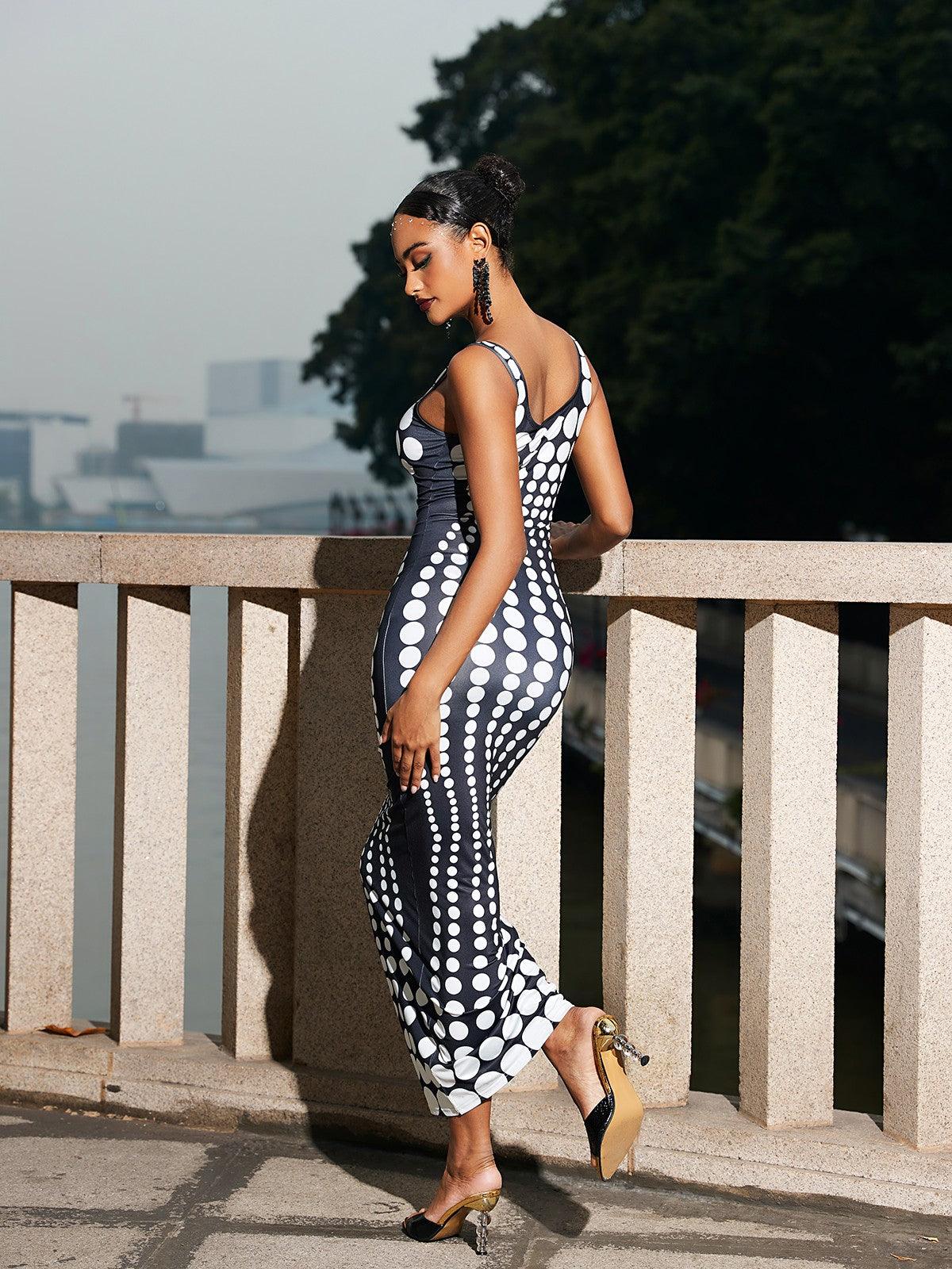 Ishi Nokta Desenli Maxi Elbise Beyaz