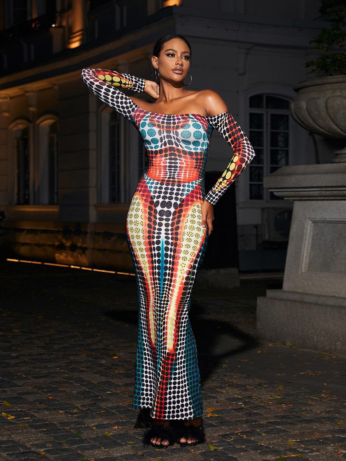 Ishi Tek Omuzlu Maxi Elbise Çok Renkli