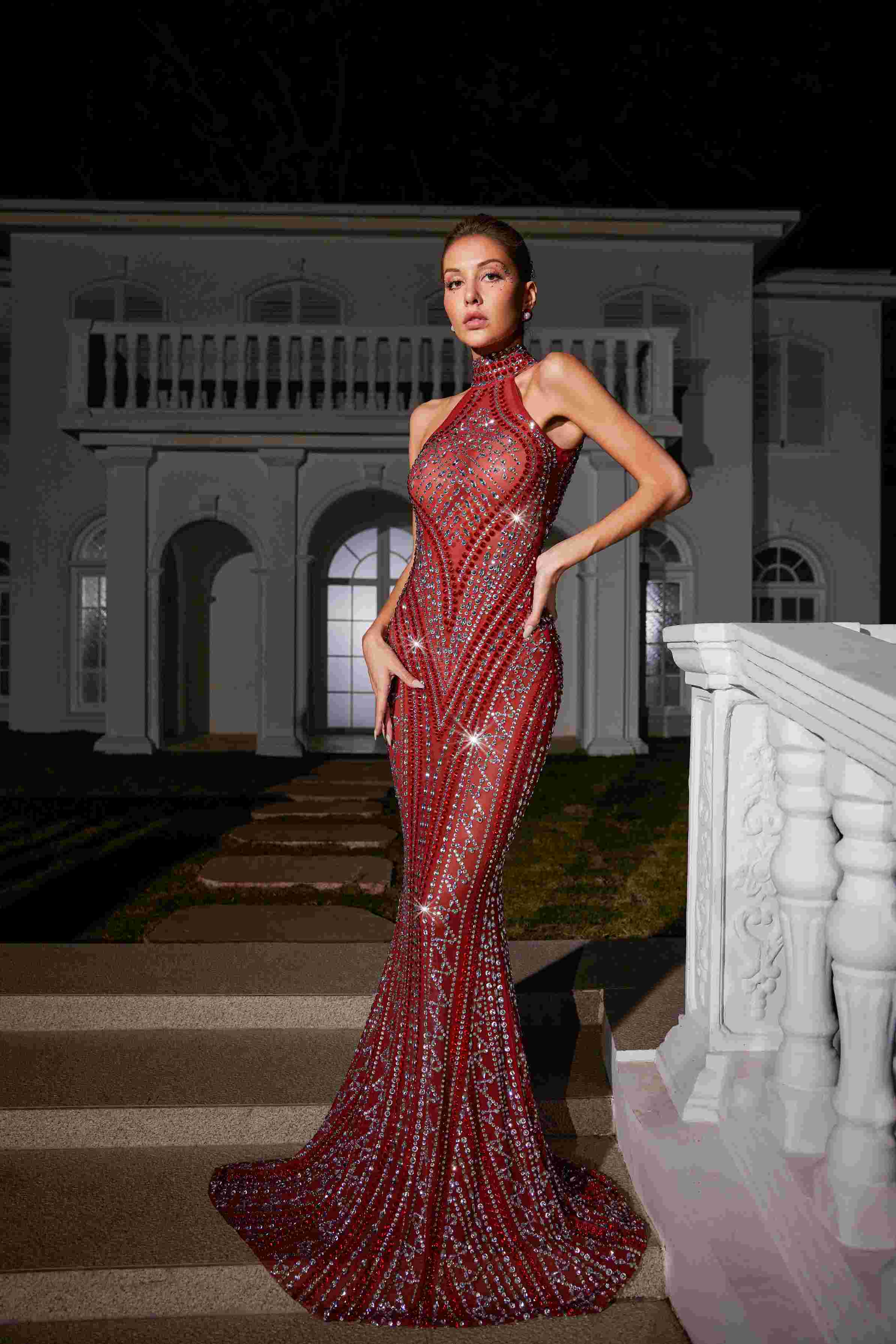 Koa Kolsuz Rhinestone Ağı Mesh Maxi Elbise