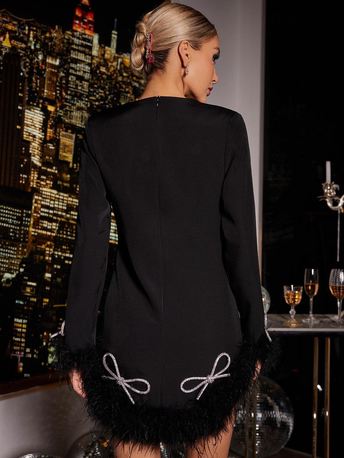 Koko Uzun Kollu Kurdele Kristal Tüy Elbise