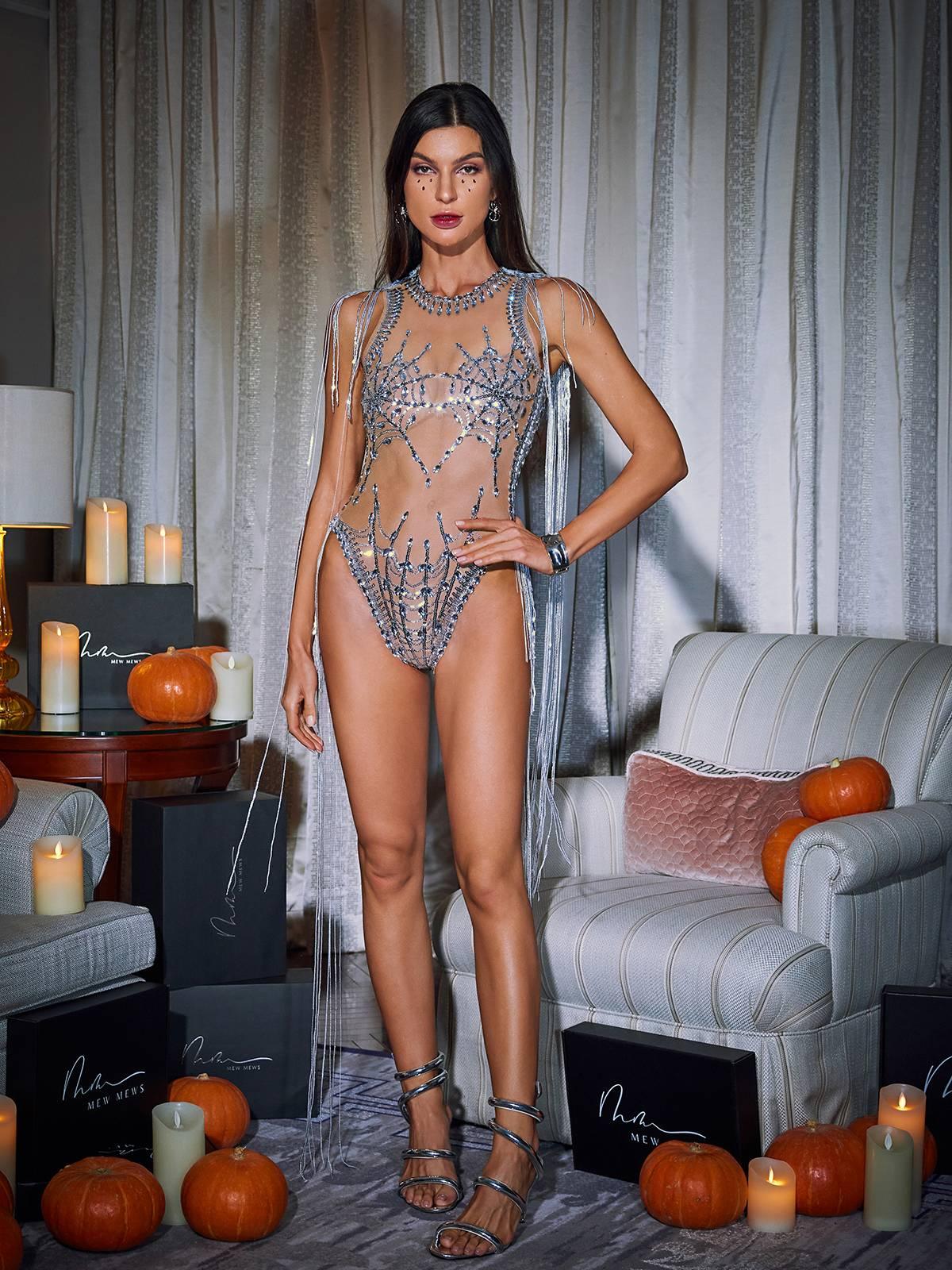 Lamia Cobweb Fringe Payet Bodysuit