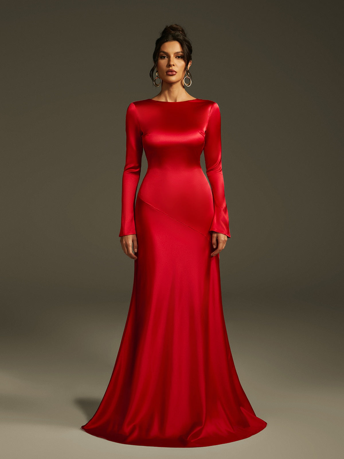 Lancel Sırtı Açık Saten Maxi Elbise