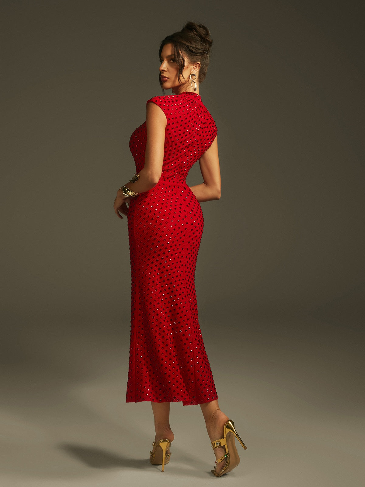 Lanesia Kolsuz Çiçek Strass Midi Elbise