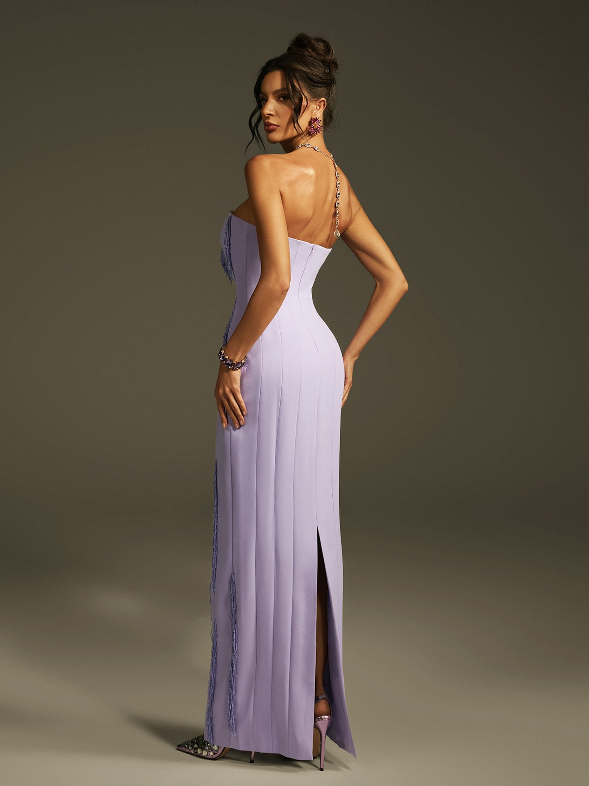 Lanica Askısız Boncuklu Fring Maxi Elbise