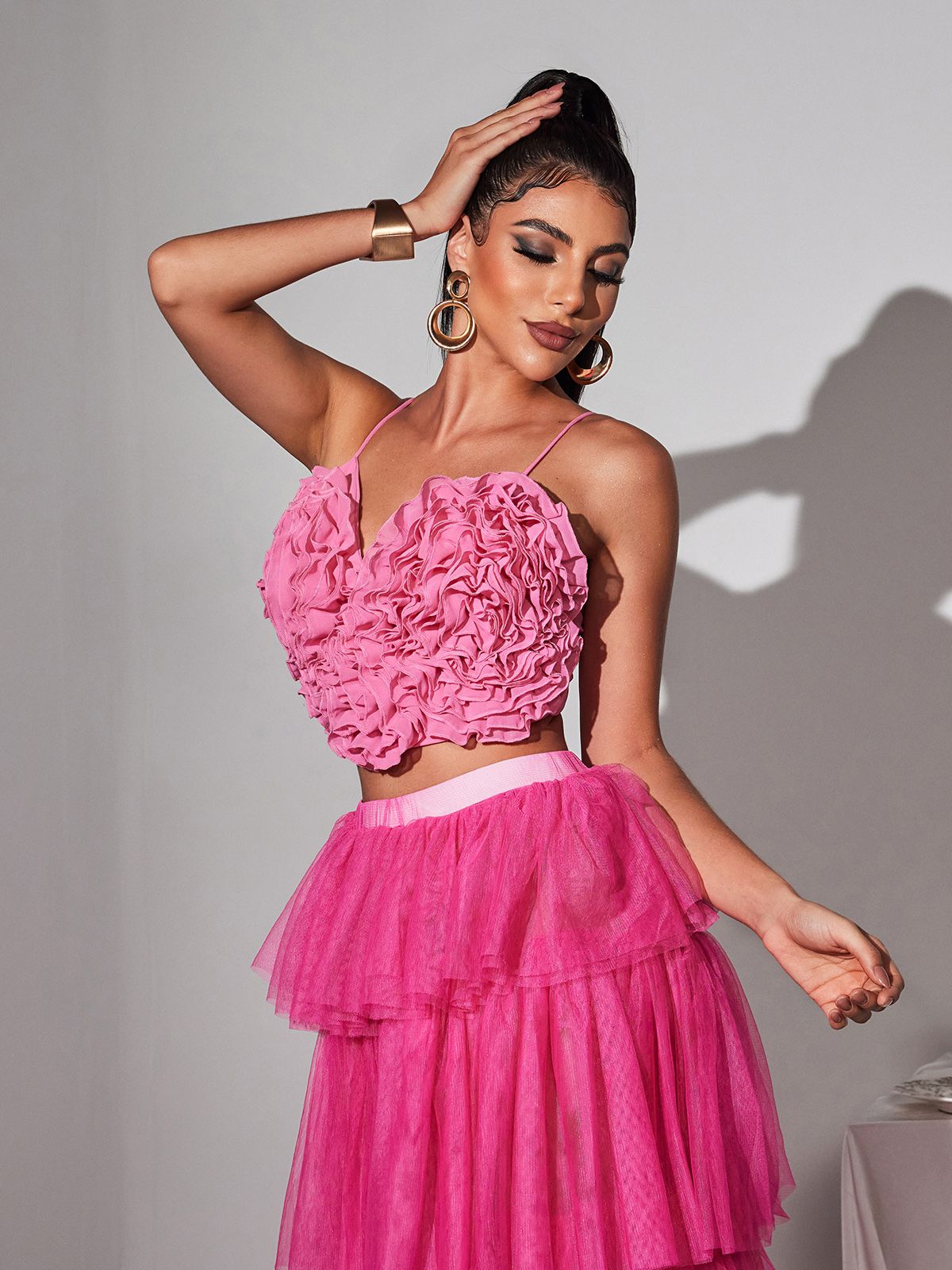 Laurelin Spagetti Kalp Volanlı Üst Pembe