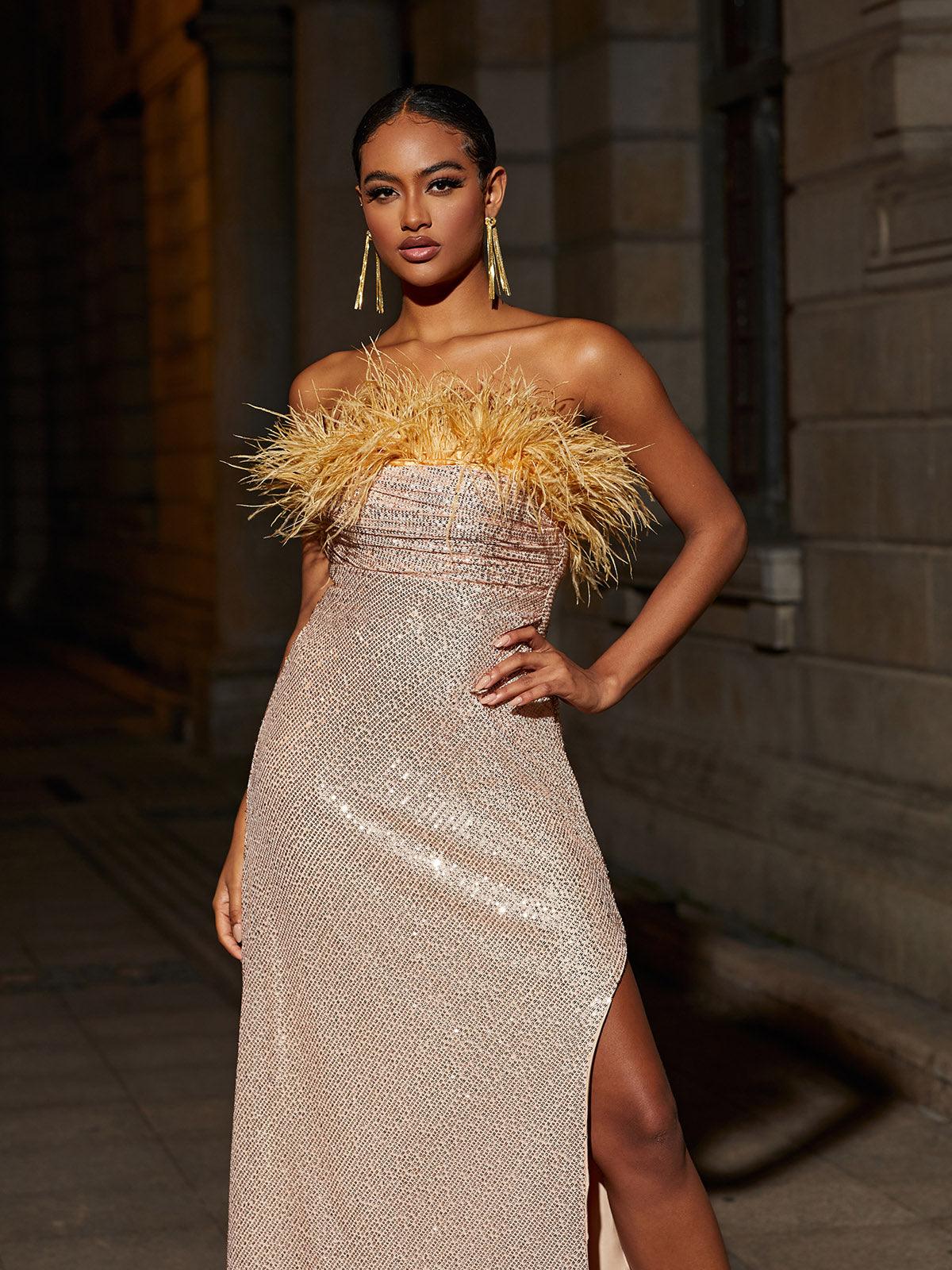 Laurell Straplez Tüy Payet Maxi Elbise