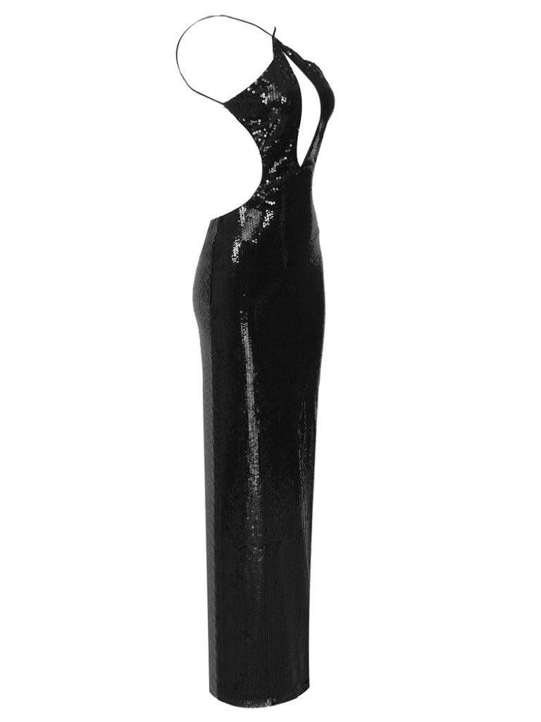 Louisa Sırt Açık Kesik Payet Elbise