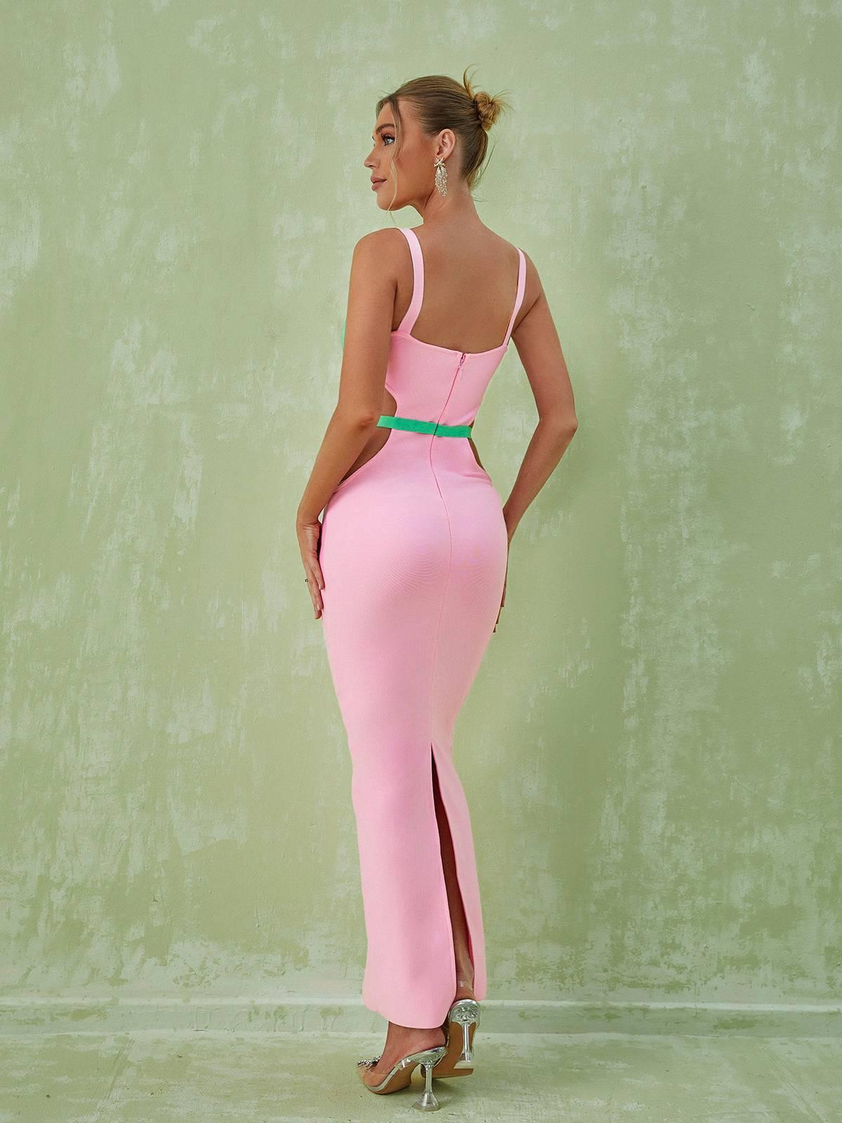 Margaux Süslemeli Kesik Maxi Elbise Pembe