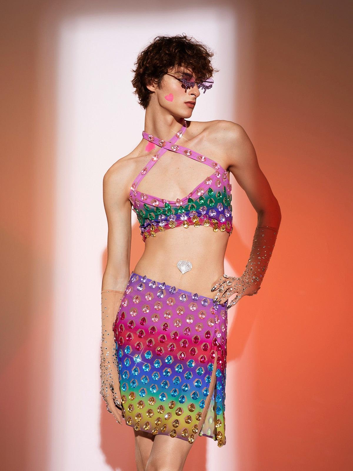 Micaiah Halter Yaka Gökkuşağı Taşlı Üst Set