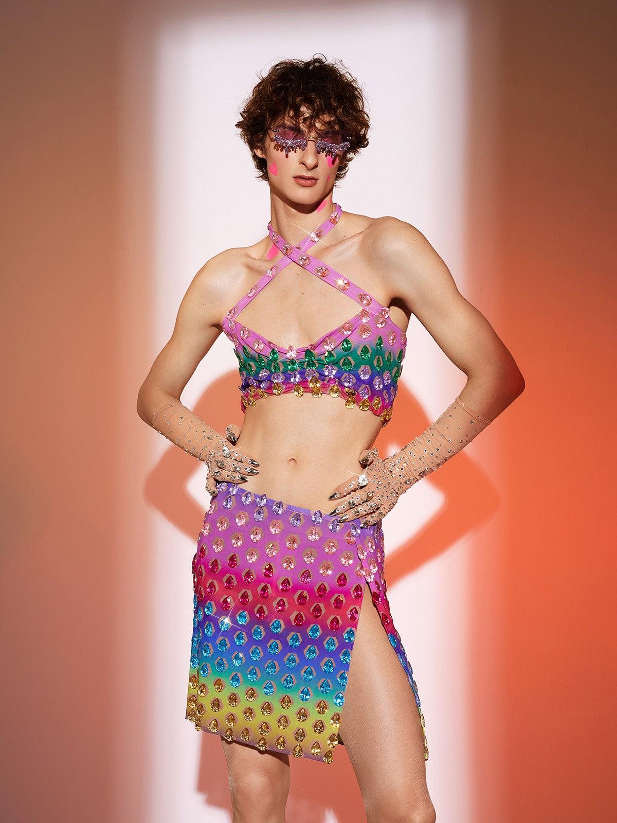 Micaiah Halter Yaka Gökkuşağı Taşlı Üst Set