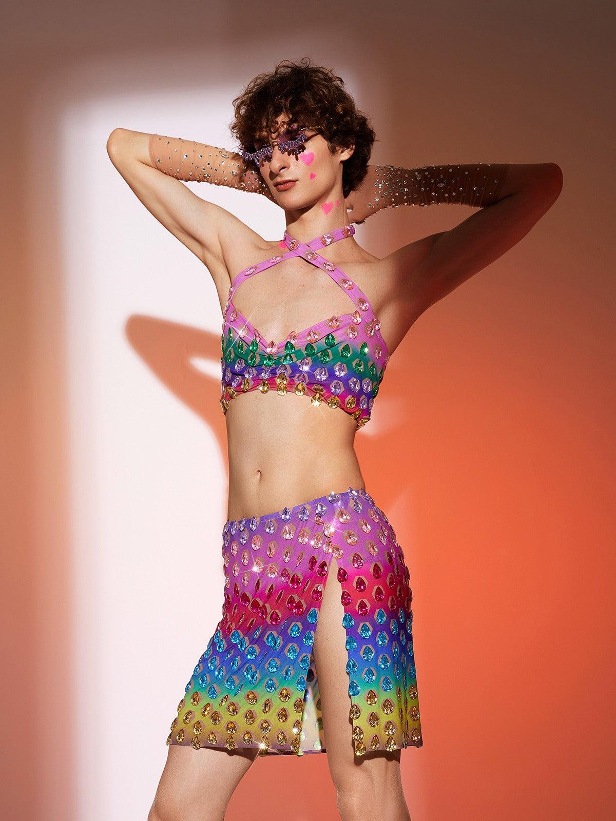 Micaiah Halter Yaka Gökkuşağı Taşlı Üst Set