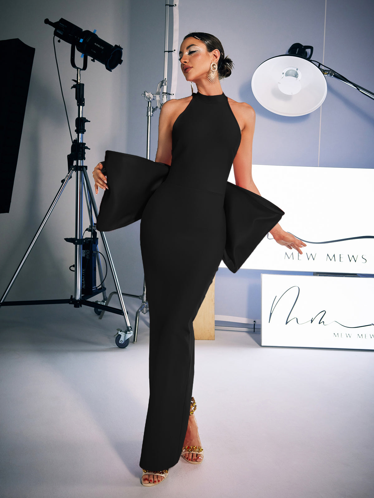 Milada Fiyonk Bandaj Yırtmaçlı Elbise Siyah