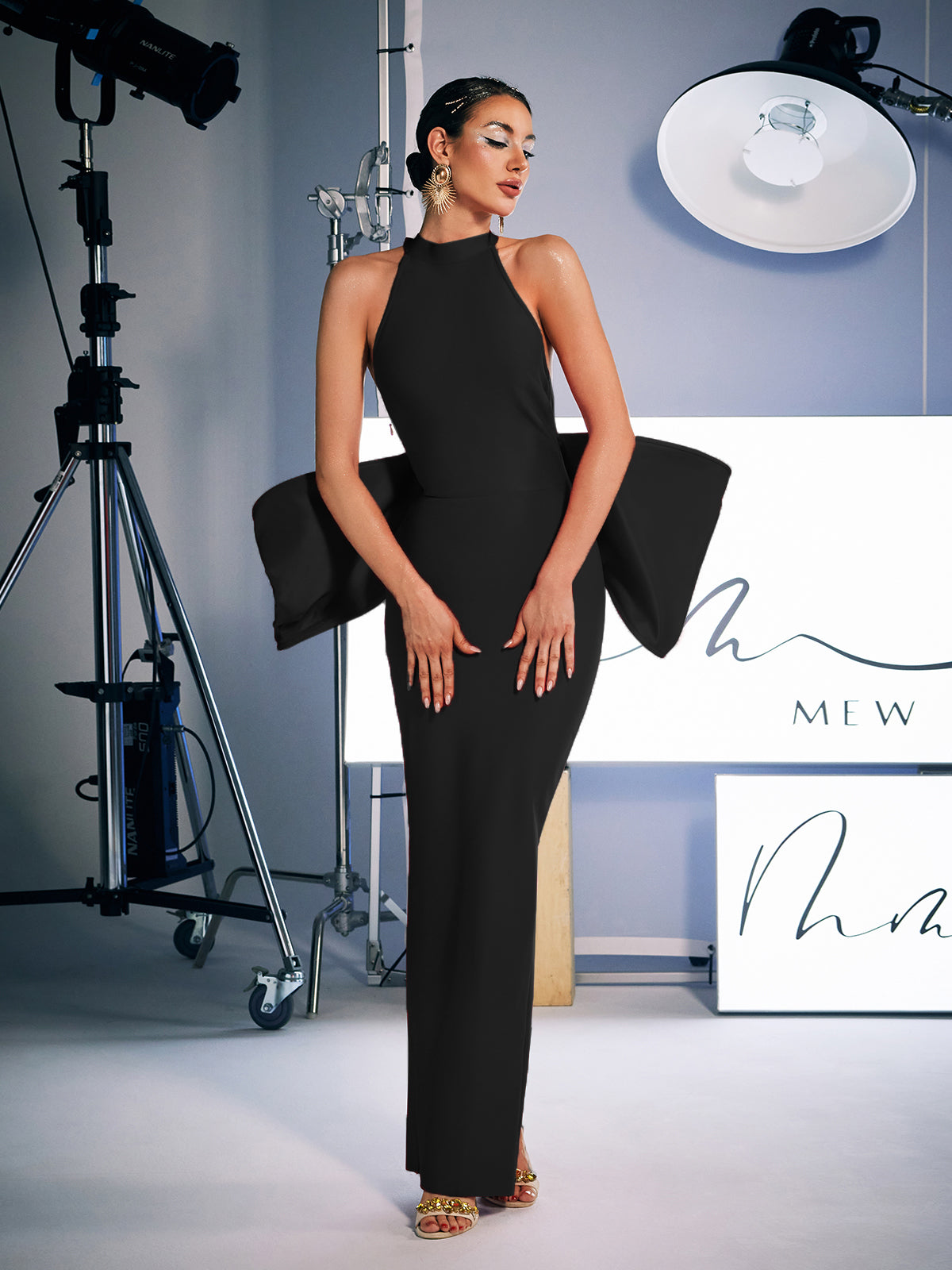 Milada Fiyonk Bandaj Yırtmaçlı Elbise Siyah