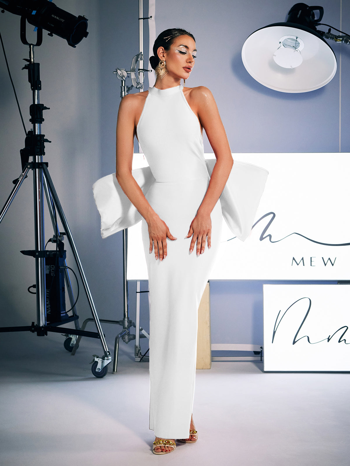 Milada Kemer Bandaj Yırtmaç Elbisesi Beyaz