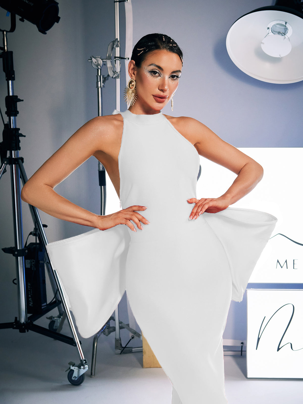 Milada Kemer Bandaj Yırtmaç Elbisesi Beyaz