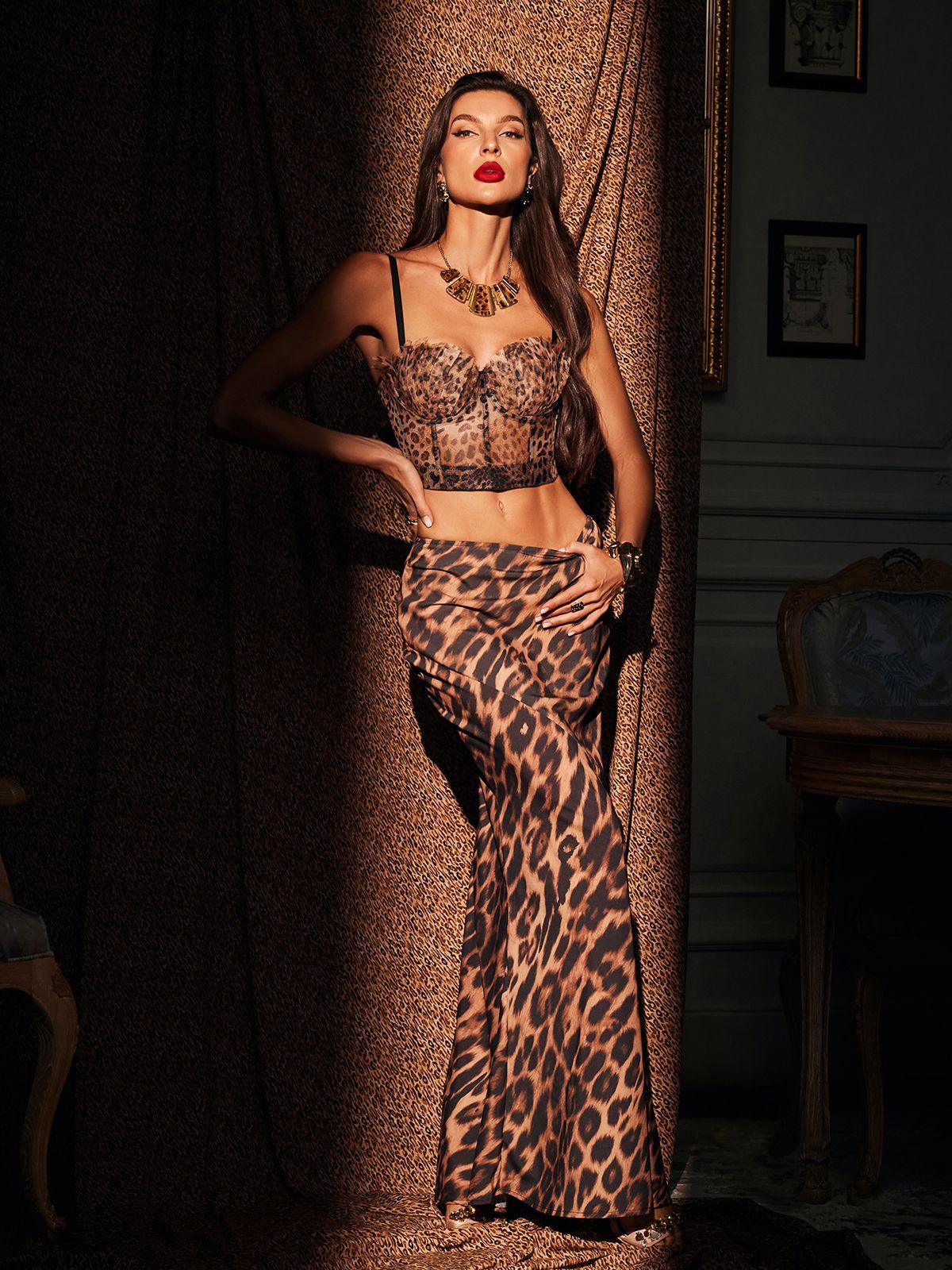 Mitchell Spagetti Leopar Desenli Üst - Kahverengi