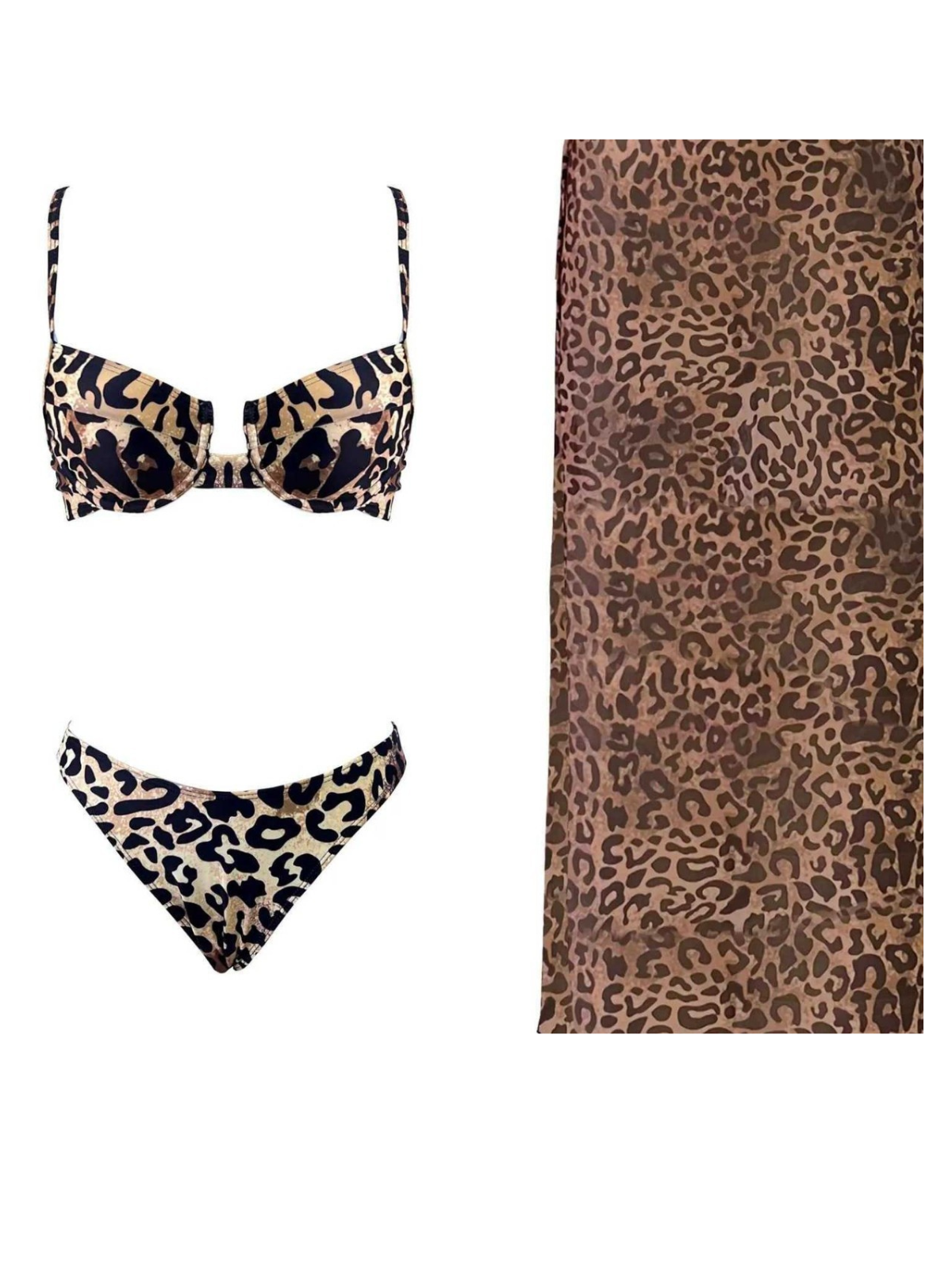 Myxal Spagetti Leopar Bikini Üç Parça Set