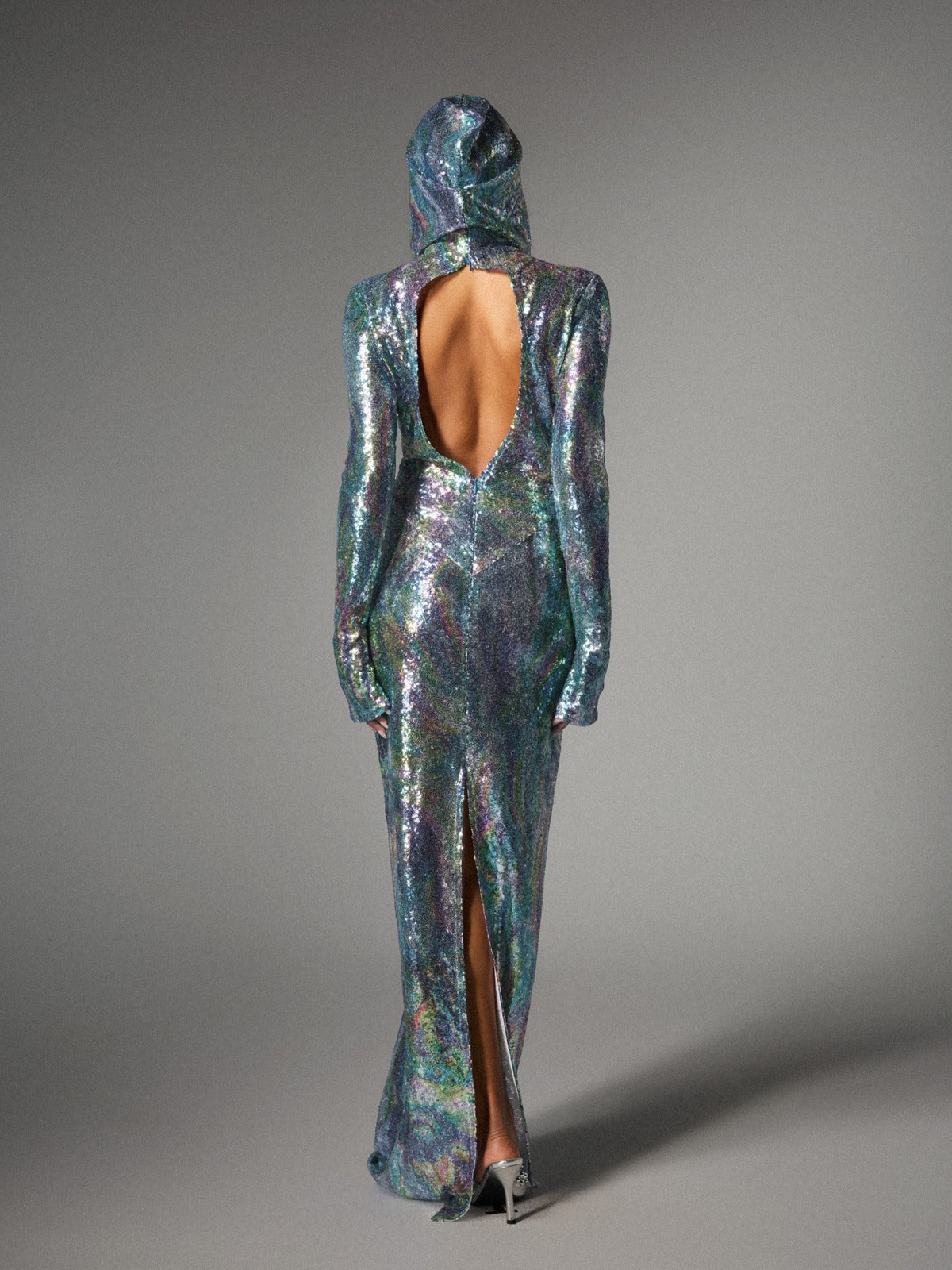 Nebraska Ombre Uzun Kollu Kapüşonlu Maxi Elbise Açık Mavi