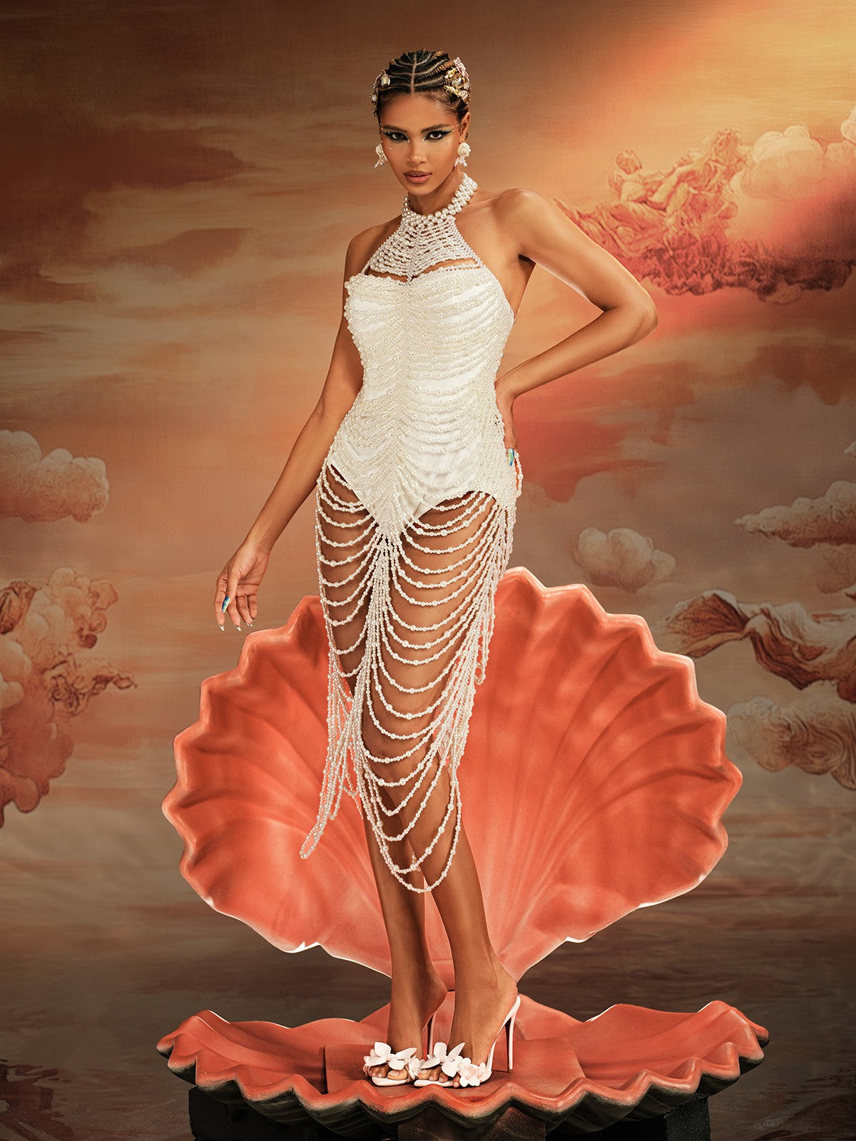 Nicola Halter Yaka İnci Fringe Maxi Elbise