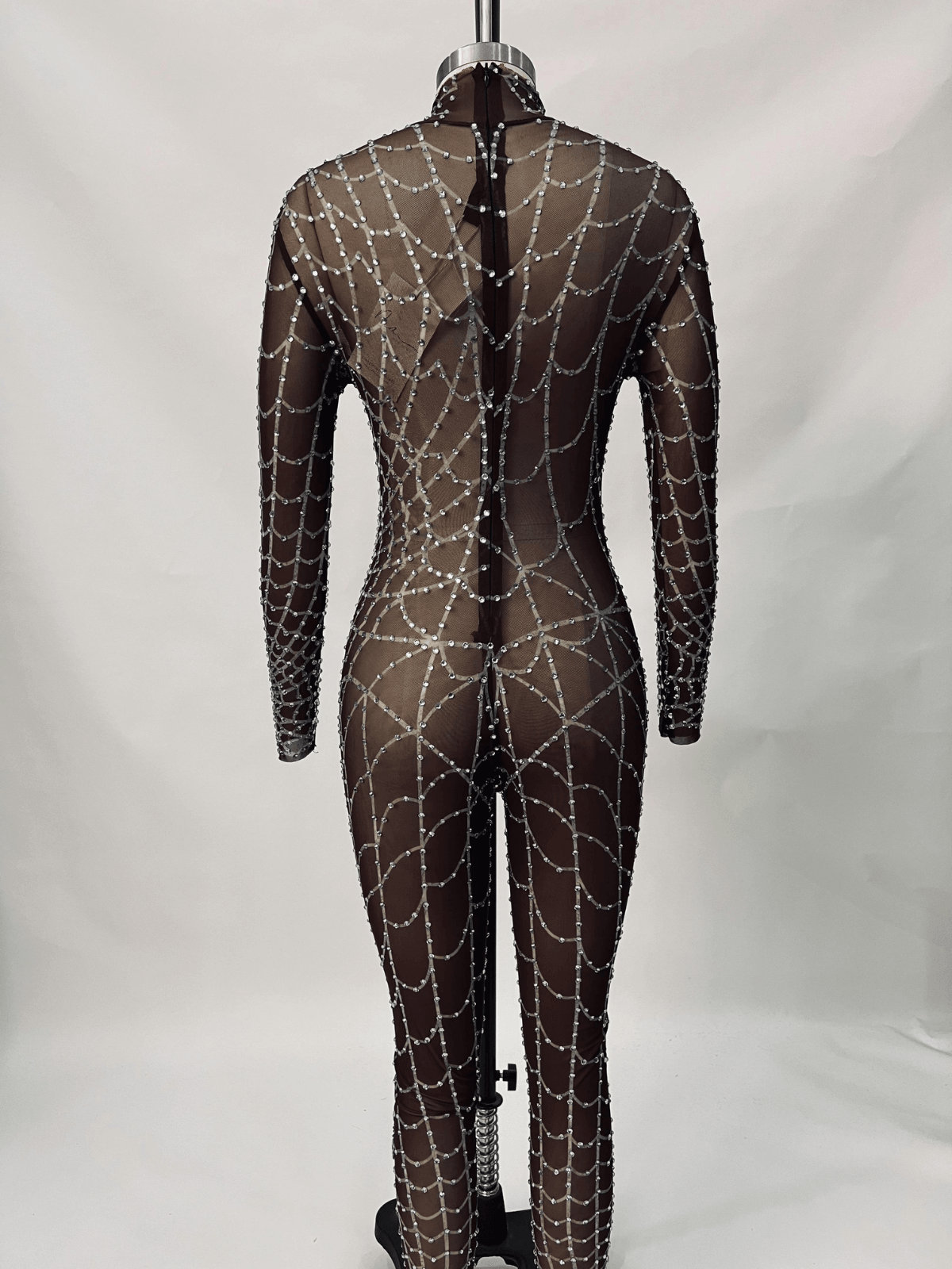 Çikolata Renkli Octavia Ağı Tül Baskılı Süslemeli Tulum