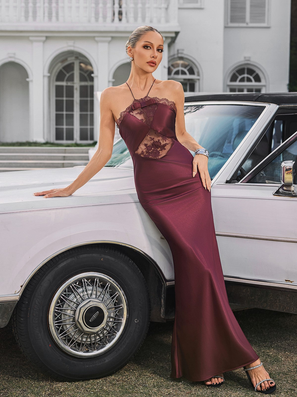 Quivara Halter Yaka Saten Maxi Elbise