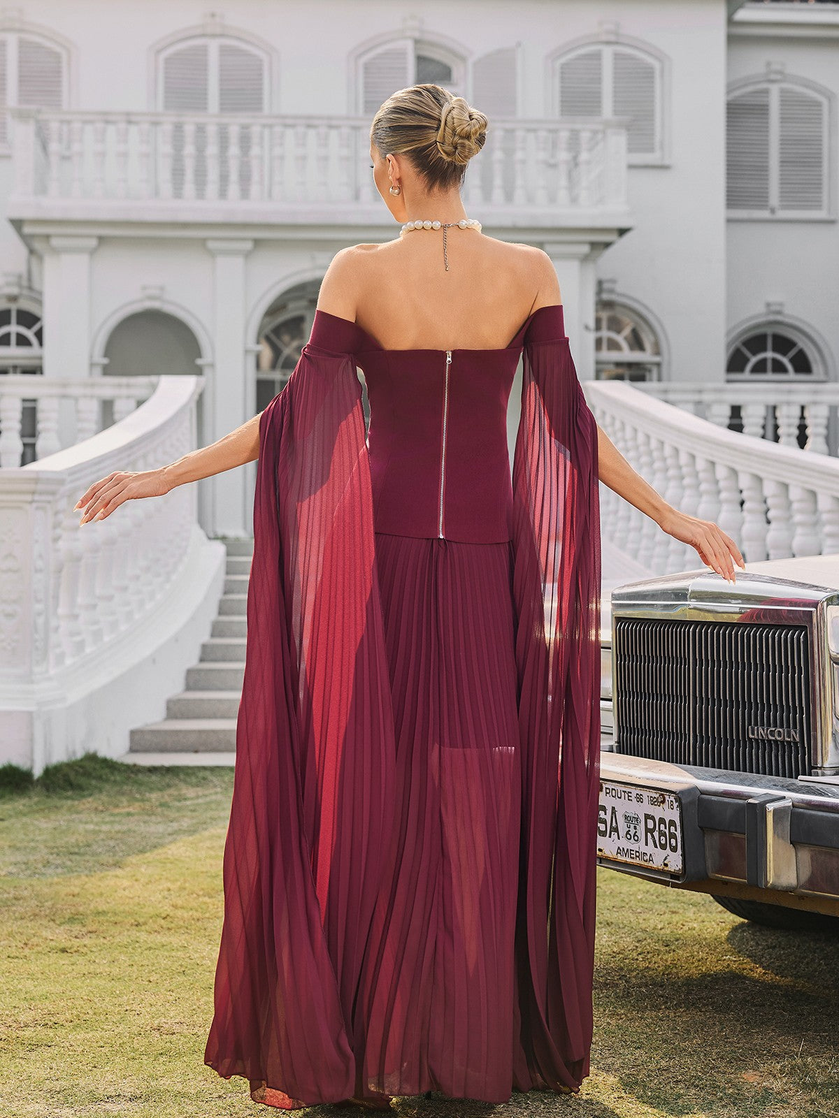 Qyressa Off Shoulder Plise Maxi Elbise