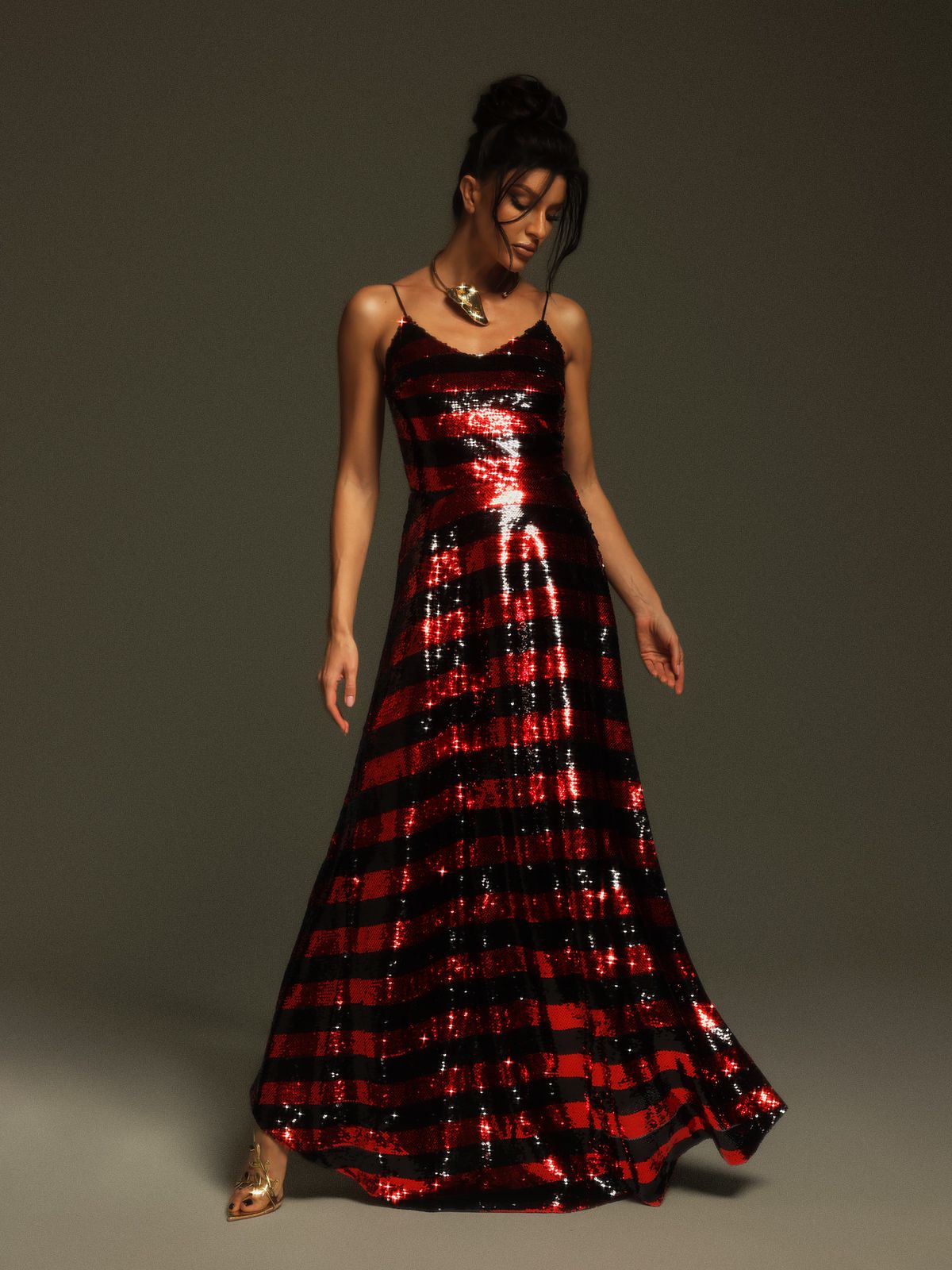 Rupali Spagetti Şerit Payet Maxi Elbise