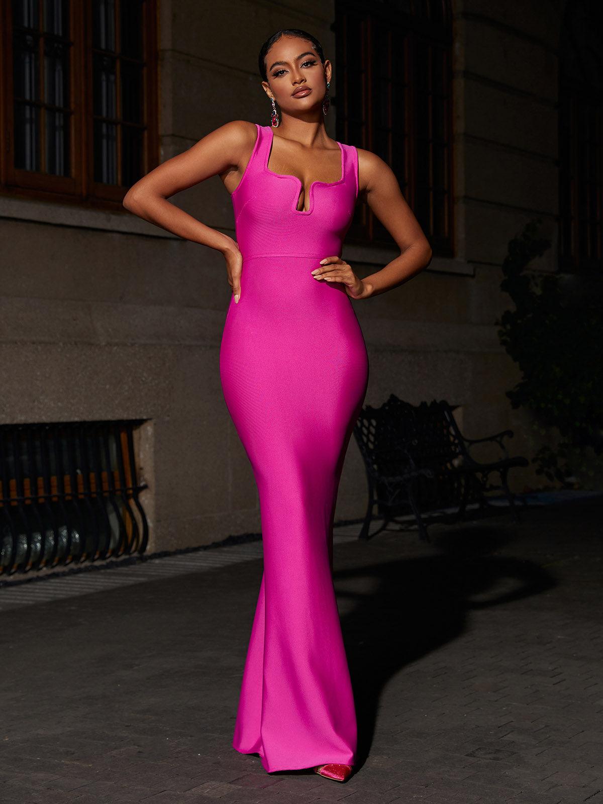 Sadira Bandaj Maxi Elbise Canlı Pembe