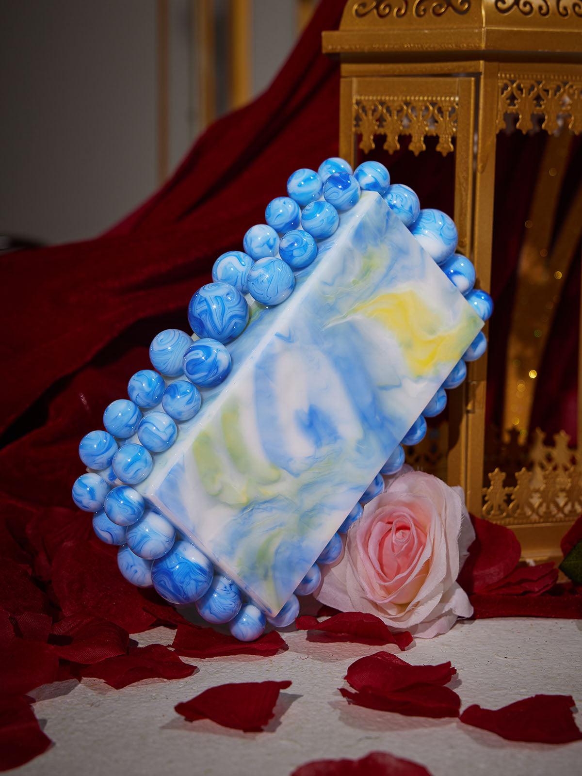 Mavi Sama Akrilik Boncuklu Clutch
