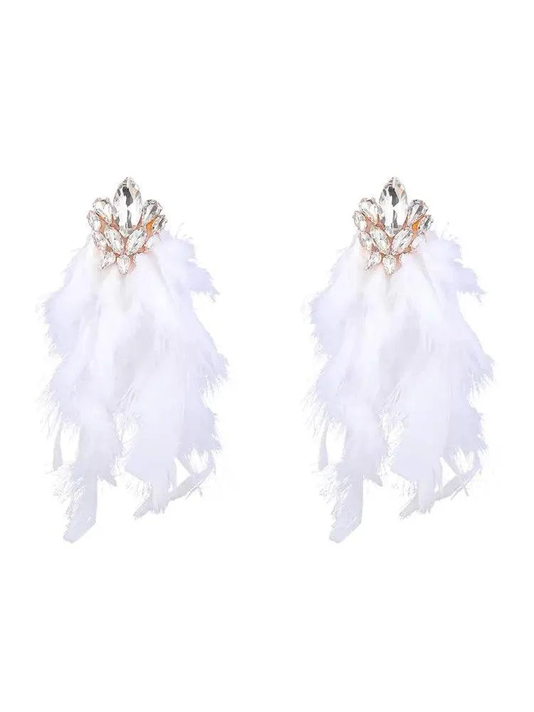 Sayda Rhinestone Tüy Küpeleri