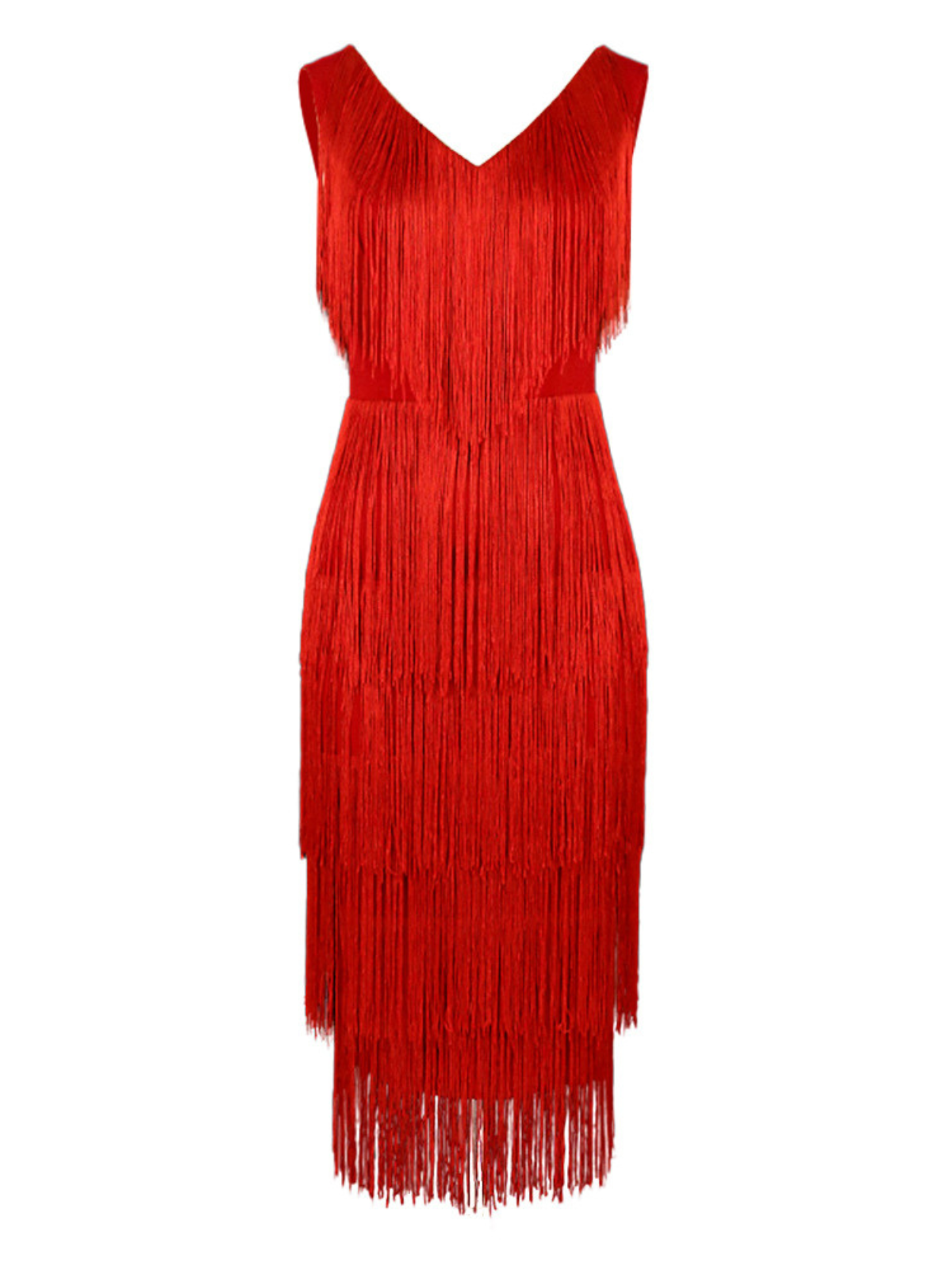Sheadon V Yaka Fringe Midi Elbise