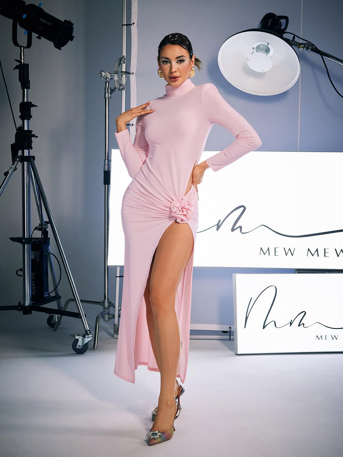 Shiphrah Uzun Kollu Çiçekli Yırtmaçlı Midi Elbise