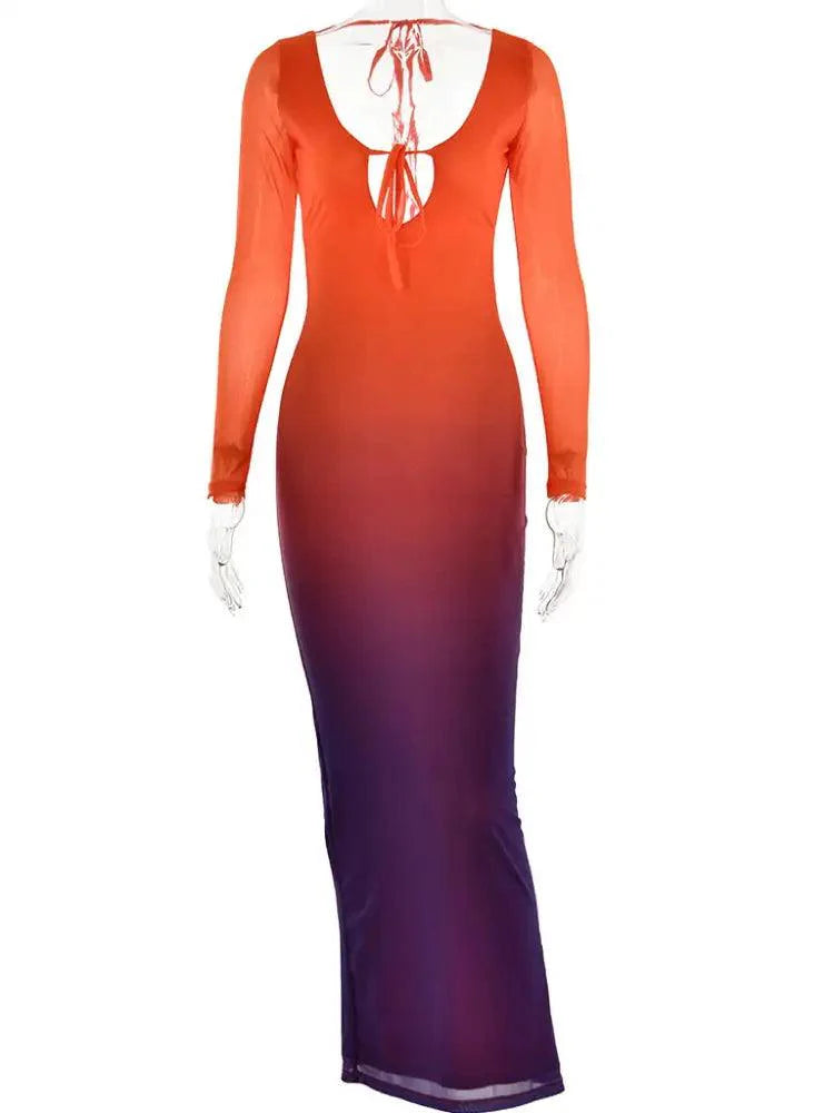 Sian Dantel Bağcıklı Gradyan Midi Elbise Kırmızı