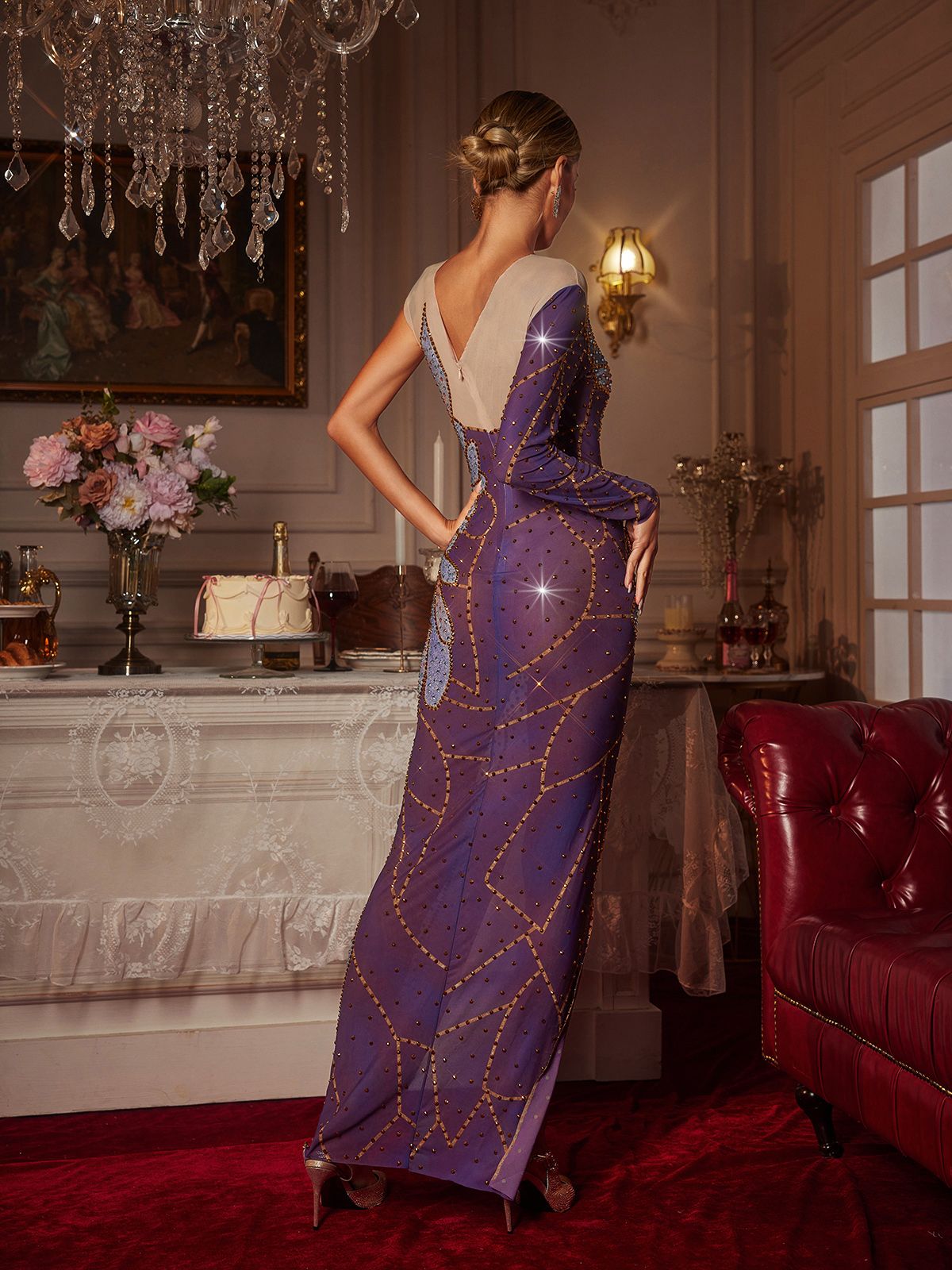 Tisa Kanatlı Taşlı File Elbise