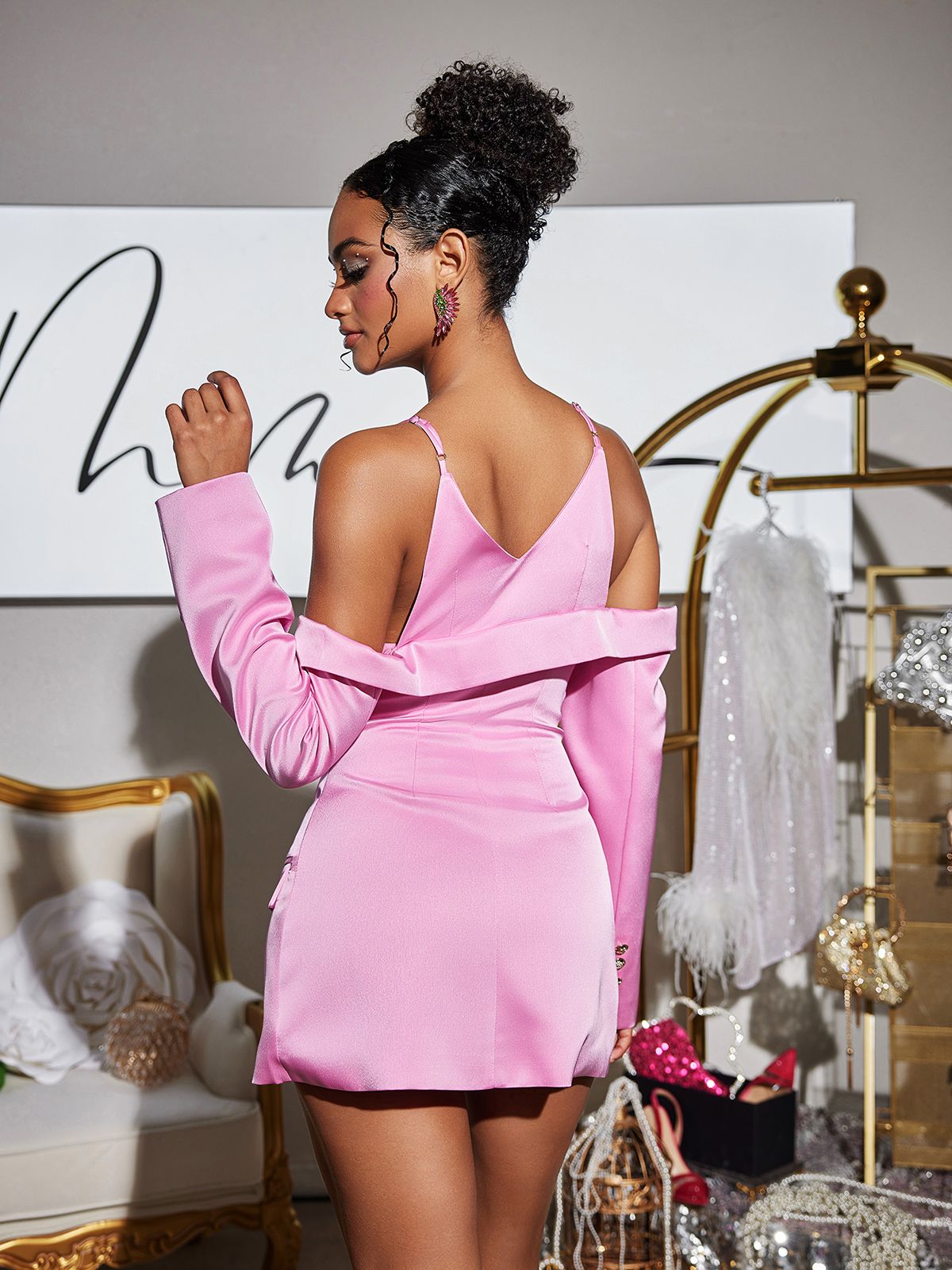 Vila Plunge Draped Saten Blazer