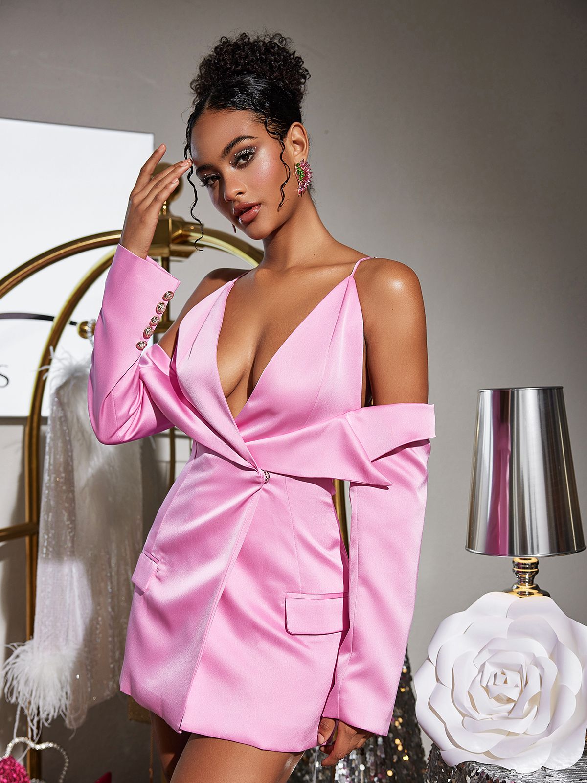 Vila Plunge Draped Saten Blazer