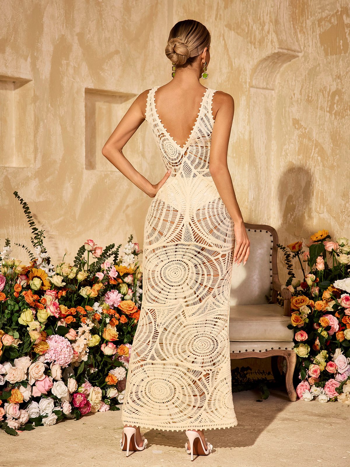 Xanvyre V Yaka Kesik Detaylı Triko Maxi Elbise