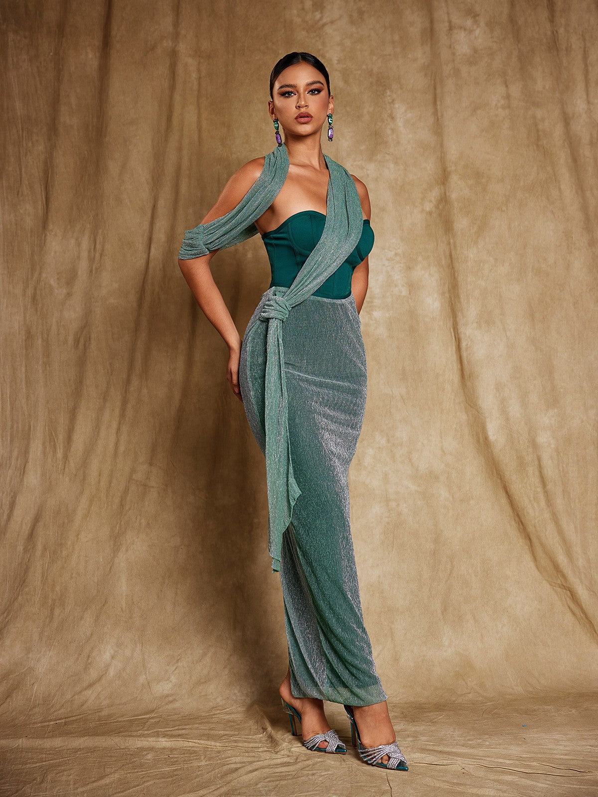 Omilaní Straplez Patchwork Maxi Elbise