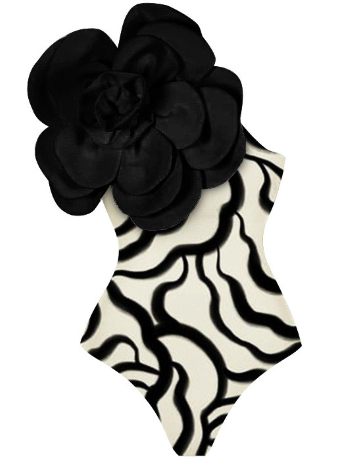 Aureliana Çiçek Zebra Desenli Tek Parça Mayo