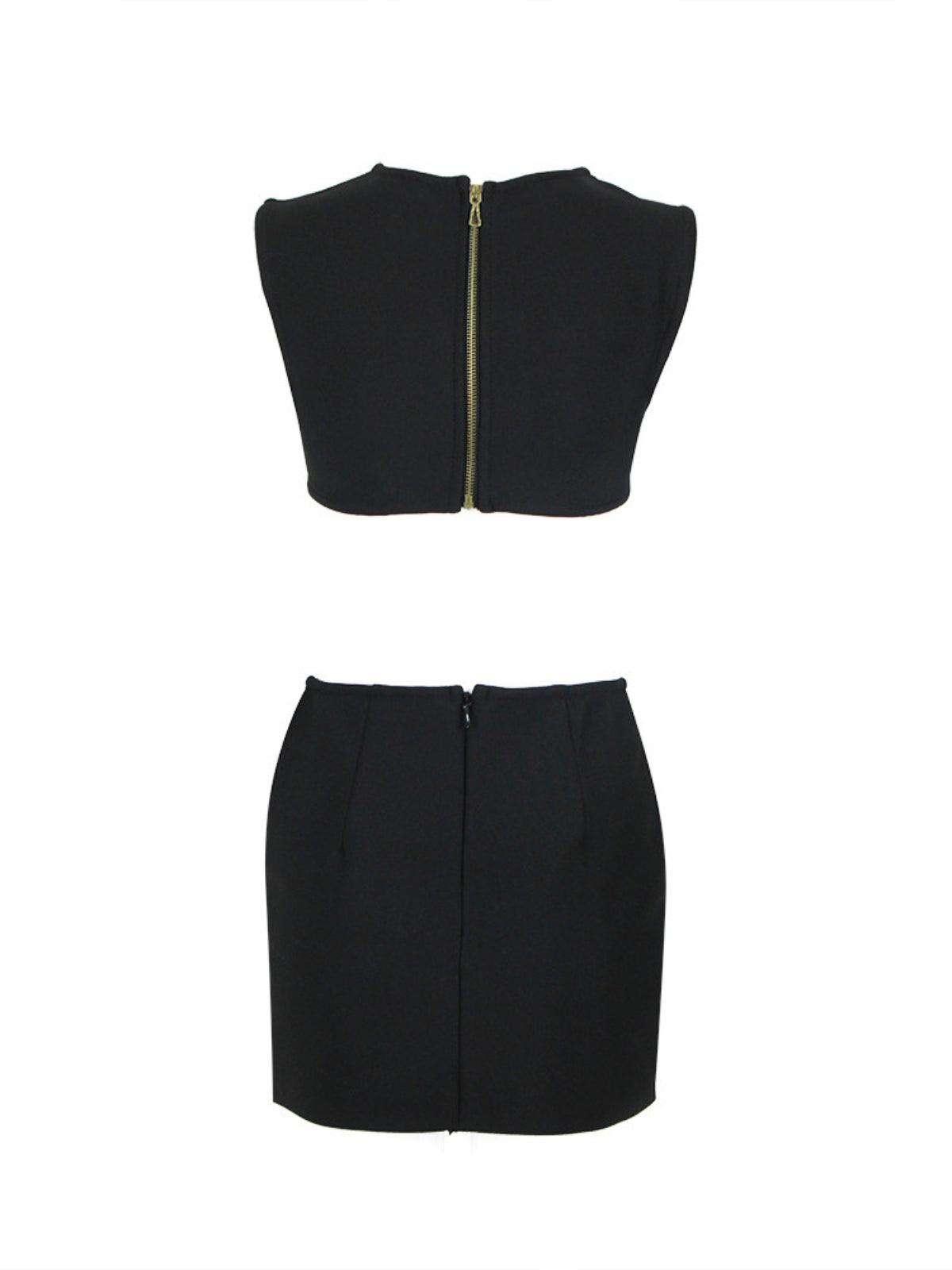 Adrien Çiçekli Kristal Kısa Bandaj Etek Seti