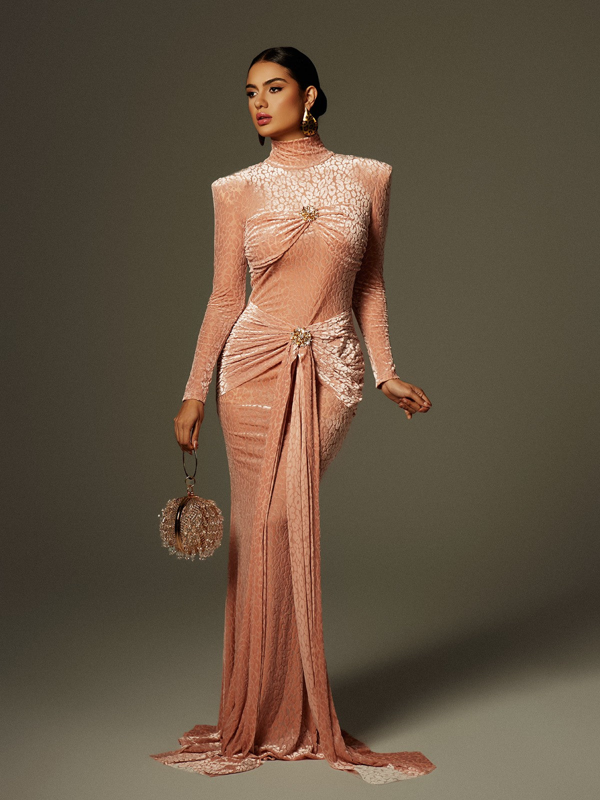 Ahuva Leopar Desenli Kristal Maxi Elbise