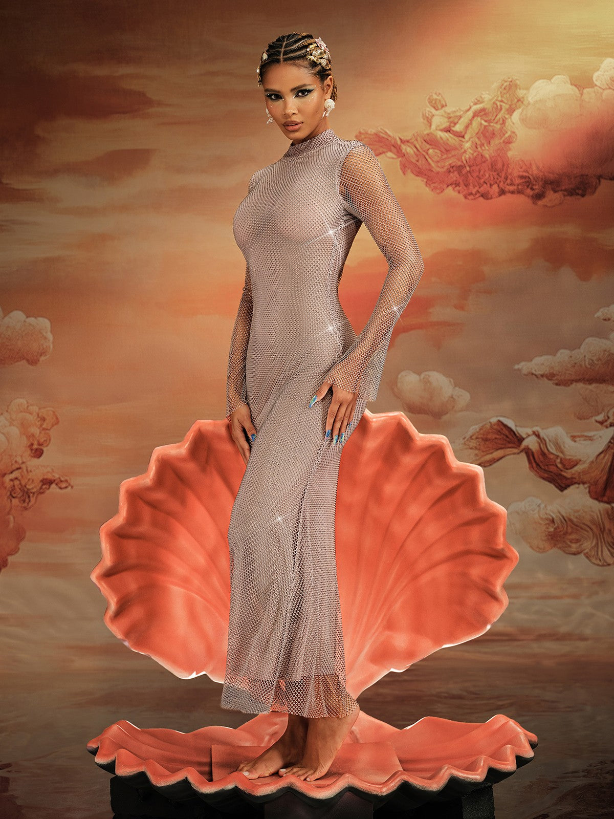 Aingeal Uzun Kollu Kristal Maxi Elbise