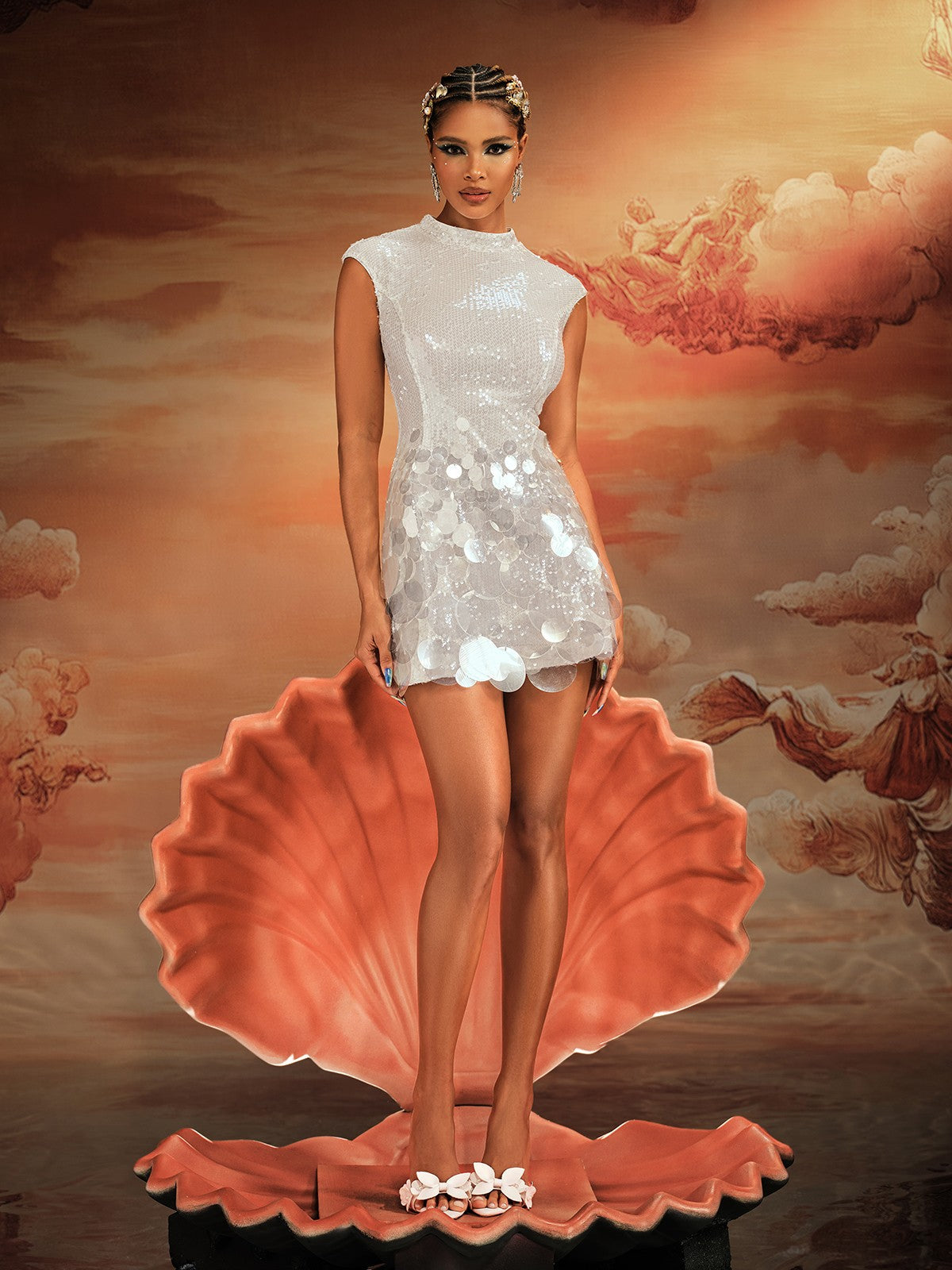 Aintza Kolsuz Yuvarlak Payetli Mini Elbise