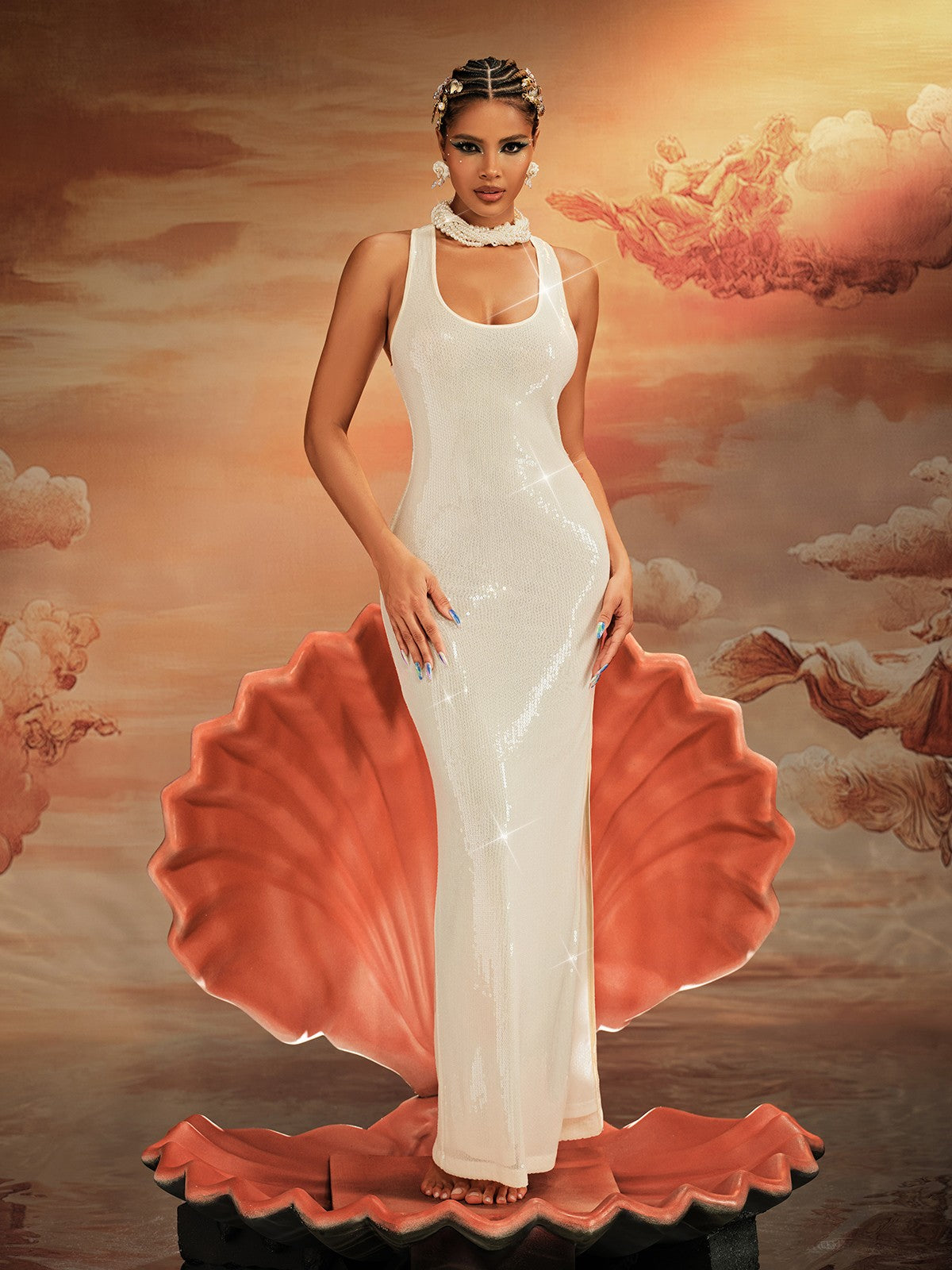 Akanji Derin Yaka Pullu Maxi Elbise