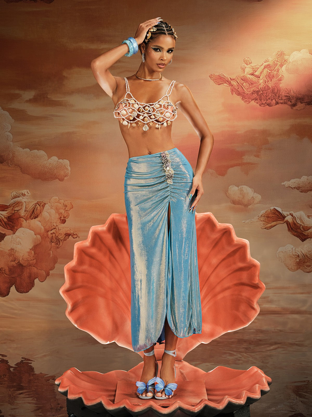 Akikta Deniz Kabuğu İnci Boncuklu Bralet