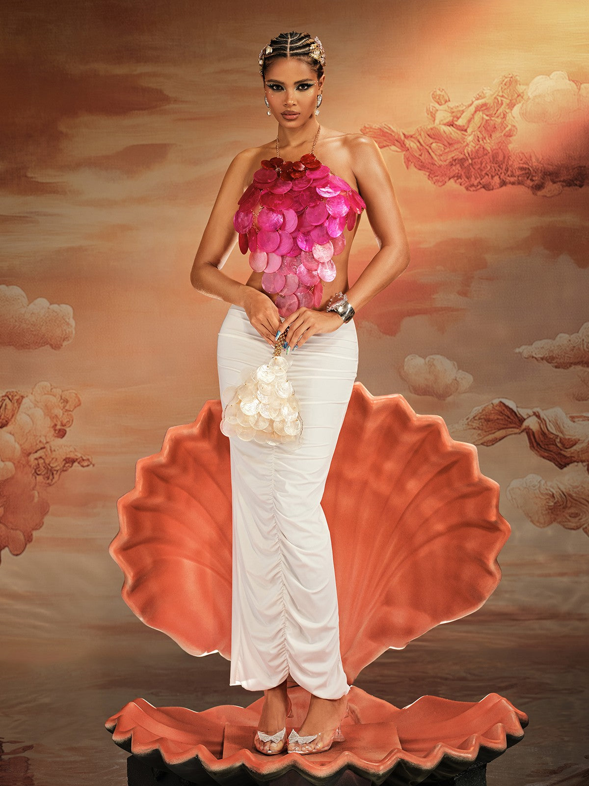 Akili Halterneck Pırıltılı Pul Üstü Sıcak Pembe