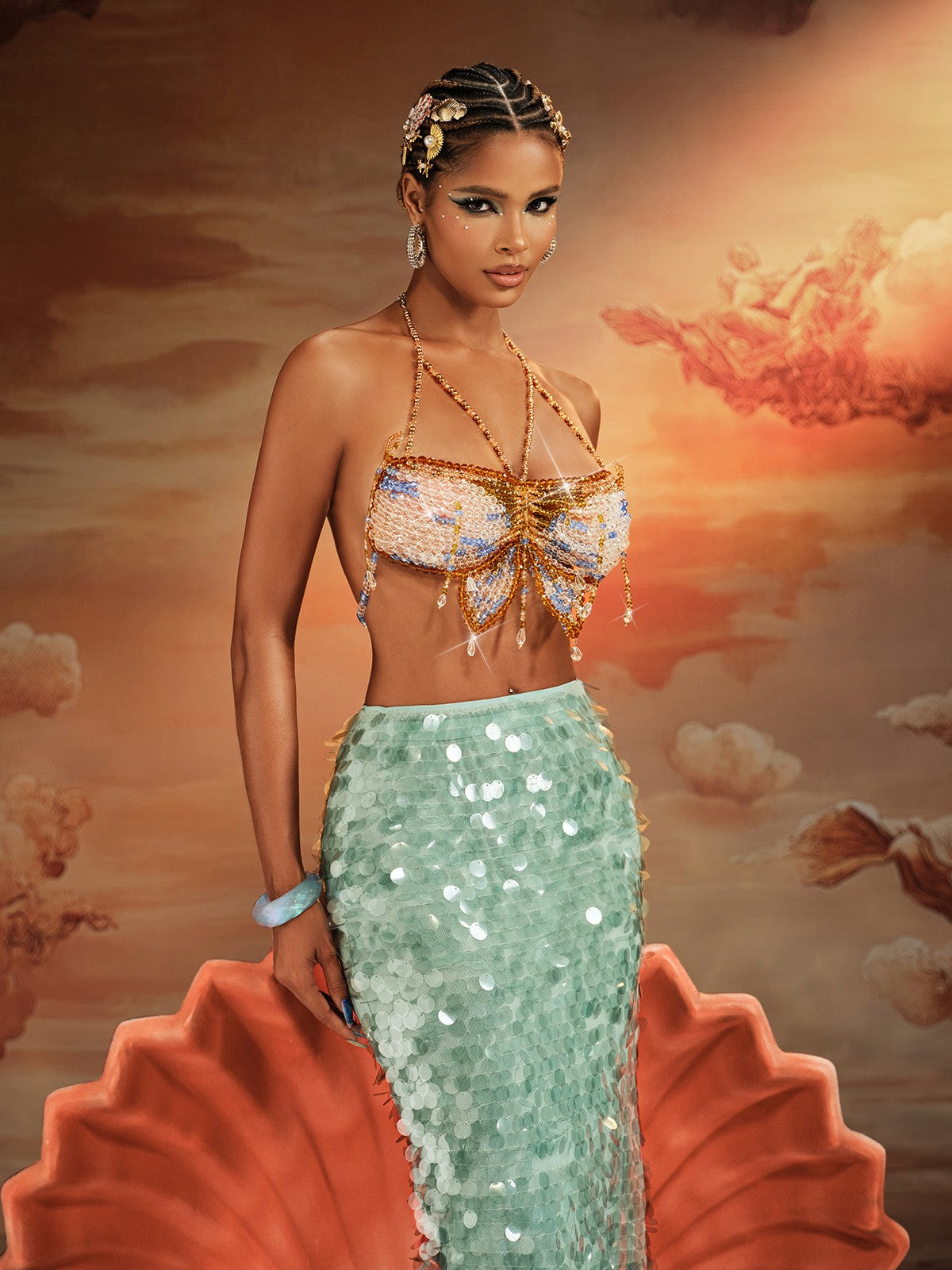 Akoni Halter Yaka Fringe Boncuklu Bralet